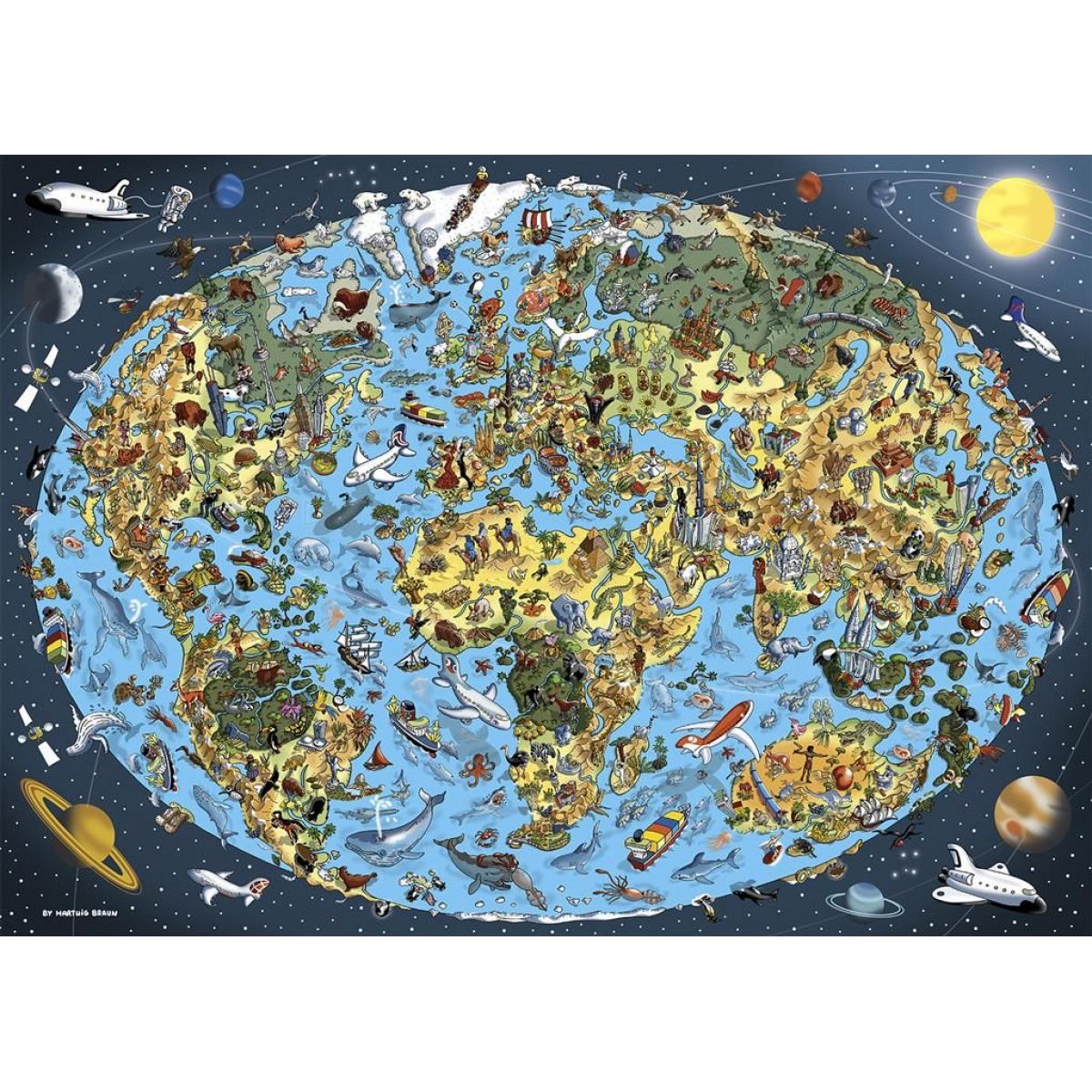 Dino kreslená mapa světa 1000 puzzle
