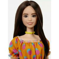 Mattel Barbie modelka oranžové šaty s bodkami 2