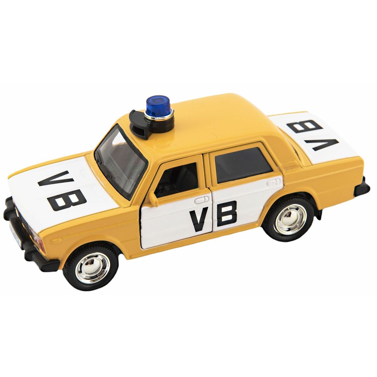 Policejní auto VB kov-plast 11,5cm na zpětné natažení na baterie se zvukem v krabičce 15x7x7cm