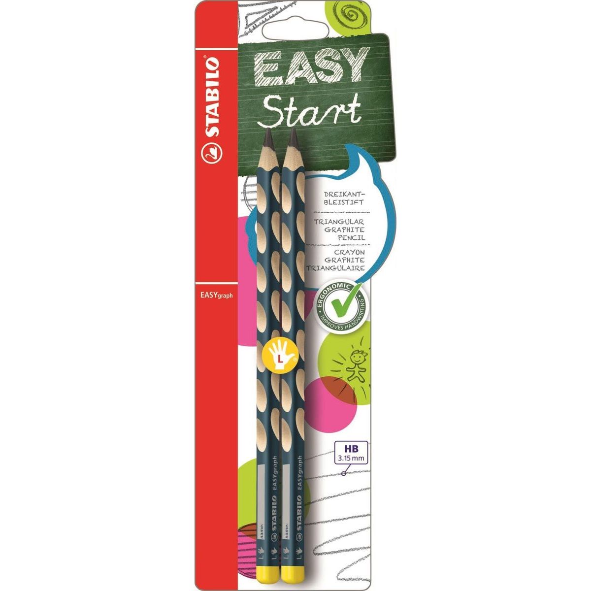 STABILO Easygraph Ergonomická trojuholníková ceruzka pre ľavákov petrolejová HB - 2 ks blister