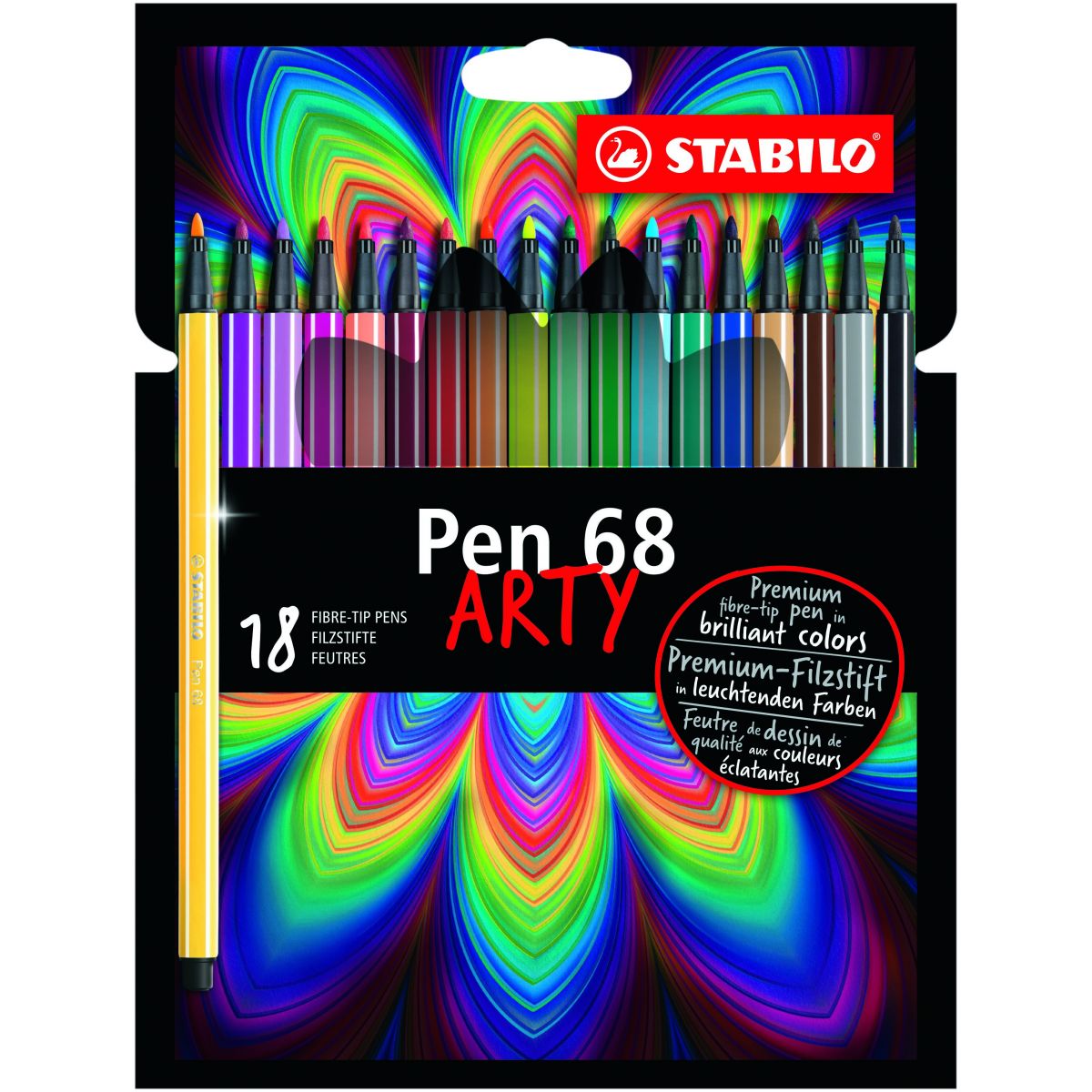 Prémiový vláknový fix STABILO Pen 68 ARTY 18 ks pouzdro