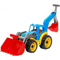Traktor s 2 prednými lyžicami modrý